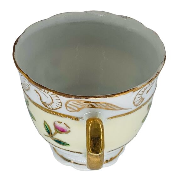 Wales China Japan Teacup Demitasse Hand Painted Beige Gold Green Rose Small - Picture 4 of 13